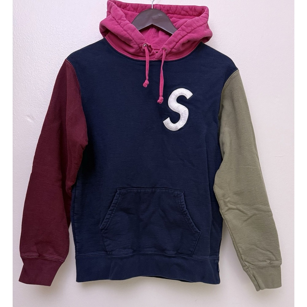Supreme S Logo Hoodie Multicolor Colorblock Pullover Sweatshirt Men's  Sz S